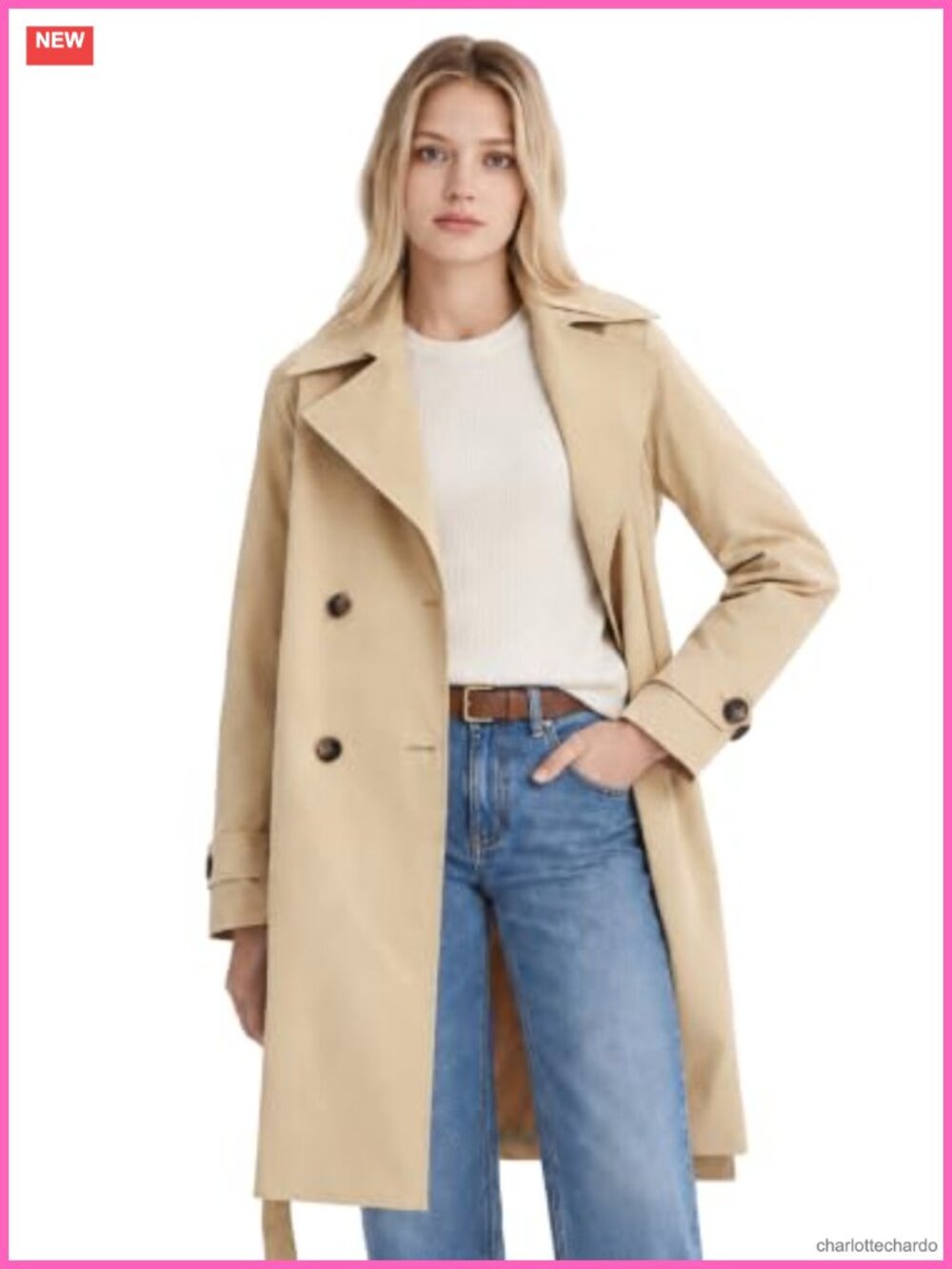 Women's Double Breasted Trench Coat Lapel Collar Long Windbreaker